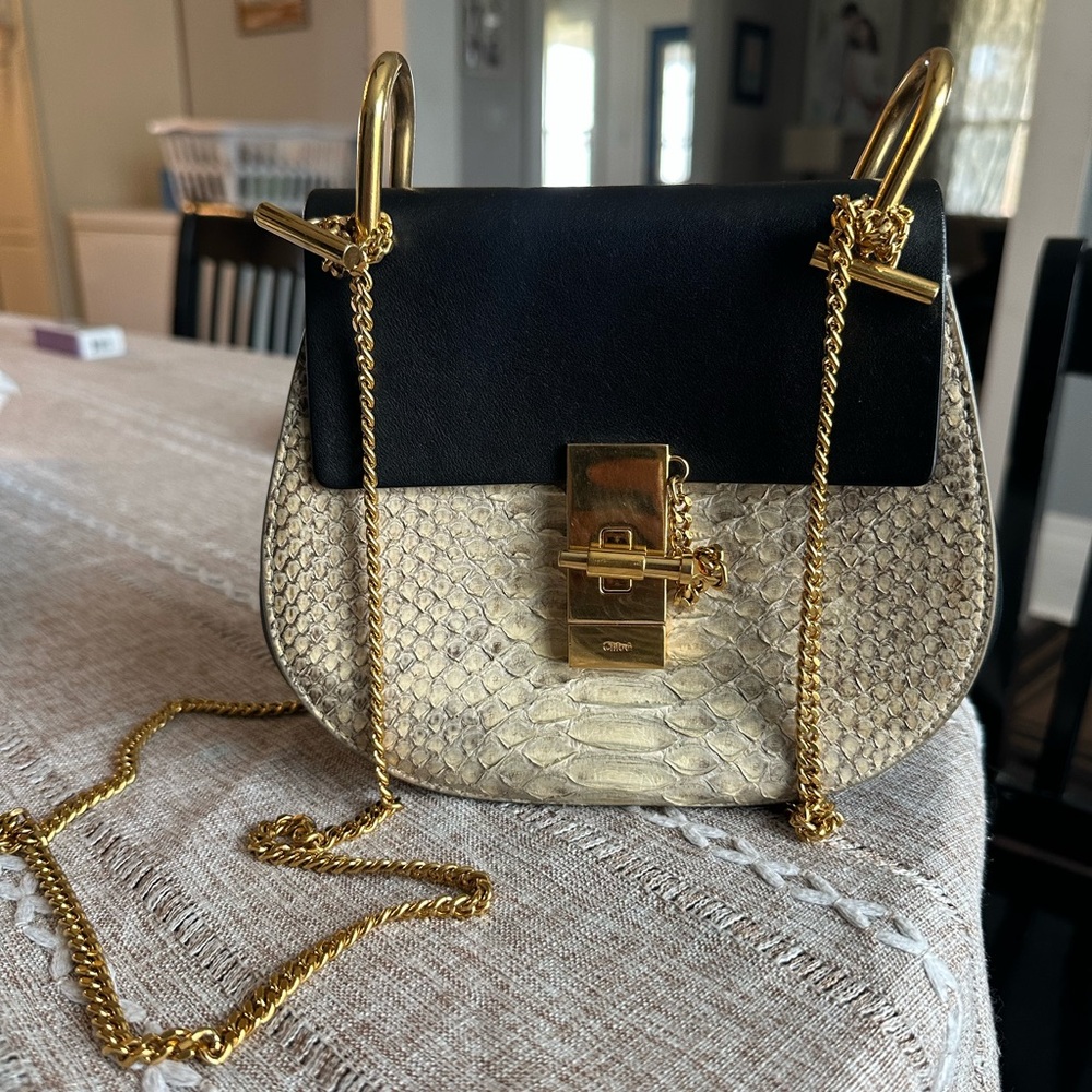 Chloe Mini Drew Crossbody - Black Python Embossed - image 1